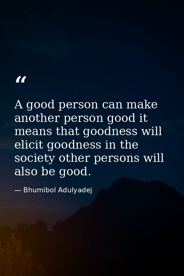 A good person can make another person good it means that goodness will elicit goodness in the society other persons will — Bhumibol Adulyadej