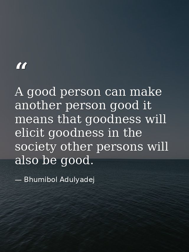 A good person can make another person good it means that goodness will elicit goodness in the society other persons will — Bhumibol Adulyadej