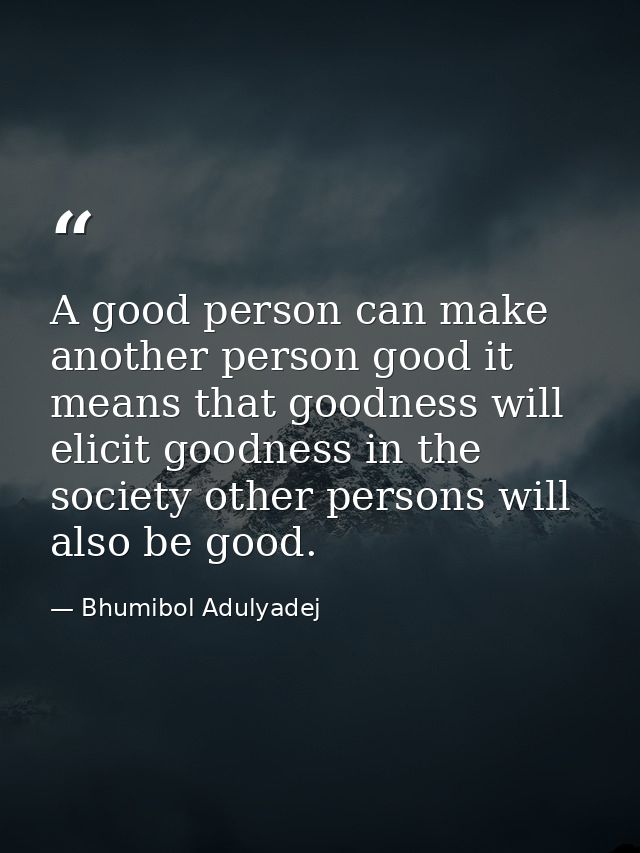 A good person can make another person good it means that goodness will elicit goodness in the society other persons will — Bhumibol Adulyadej