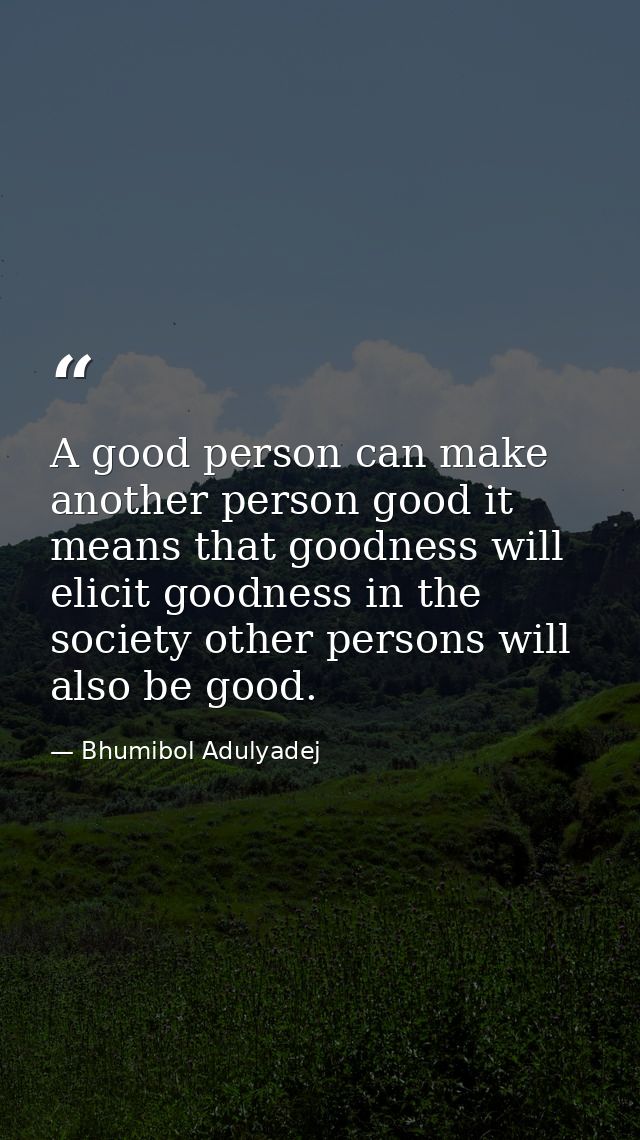 A good person can make another person good it means that goodness will elicit goodness in the society other persons will — Bhumibol Adulyadej