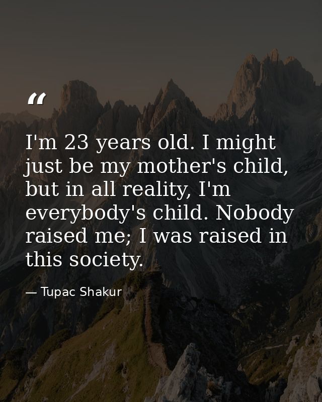 I'm 23 years old. I might just be my mother's child, but in all reality, I'm everybody's child. Nobody raised me; I was  — Tupac Shakur