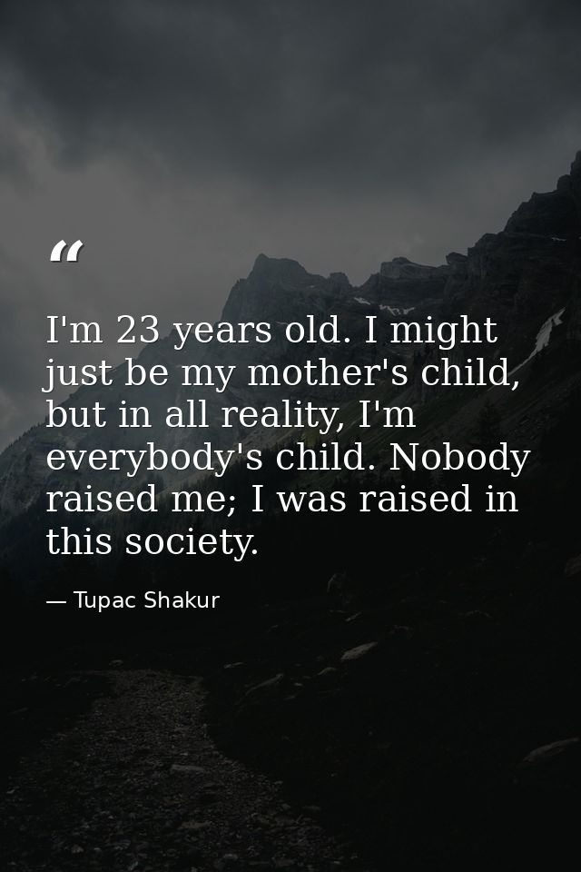 I'm 23 years old. I might just be my mother's child, but in all reality, I'm everybody's child. Nobody raised me; I was  — Tupac Shakur