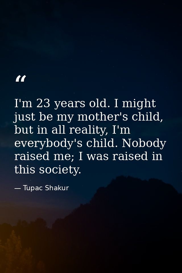 I'm 23 years old. I might just be my mother's child, but in all reality, I'm everybody's child. Nobody raised me; I was  — Tupac Shakur