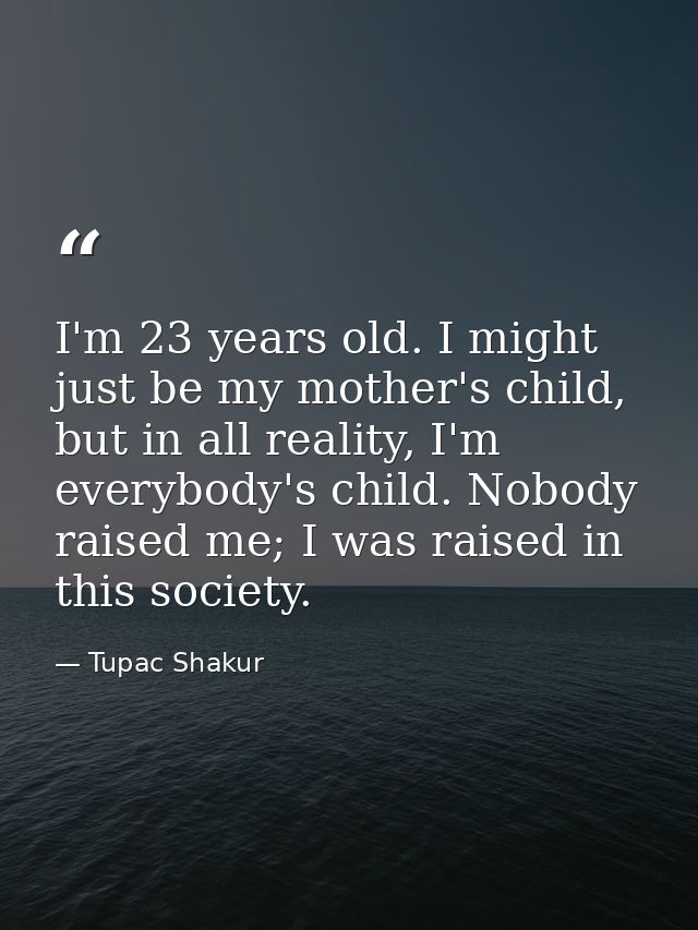 I'm 23 years old. I might just be my mother's child, but in all reality, I'm everybody's child. Nobody raised me; I was  — Tupac Shakur