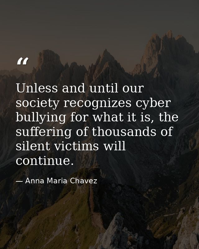 Unless and until our society recognizes cyber bullying for what it is, the suffering of thousands of silent victims will — Anna Maria Chavez