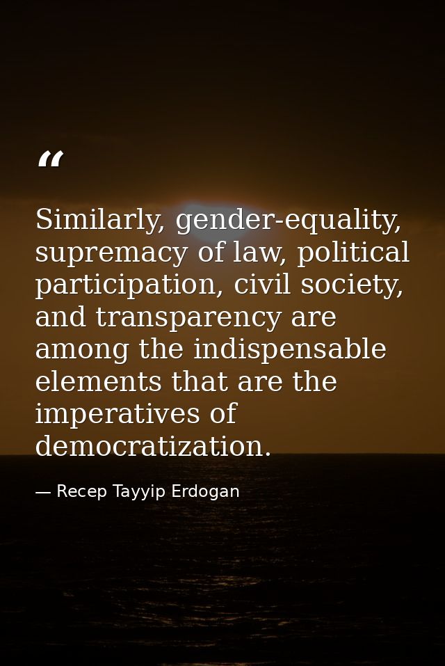 Similarly, gender-equality, supremacy of law, political participation, civil society, and transparency are among the ind — Recep Tayyip Erdogan