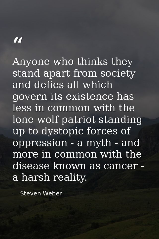 Anyone who thinks they stand apart from society and defies all which govern its existence has less in common with the lo — Steven Weber
