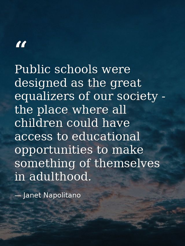 Public schools were designed as the great equalizers of our society - the place where all children could have access to  — Janet Napolitano