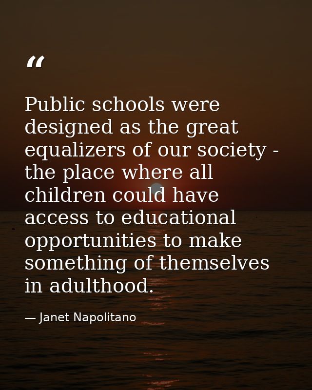 Public schools were designed as the great equalizers of our society - the place where all children could have access to  — Janet Napolitano