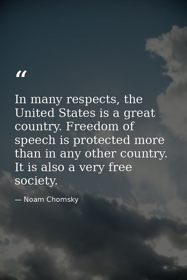 In many respects, the United States is a great country. Freedom of speech is protected more than in any other country. I — Noam Chomsky