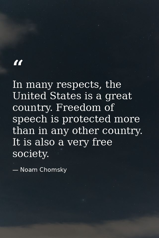 In many respects, the United States is a great country. Freedom of speech is protected more than in any other country. I — Noam Chomsky