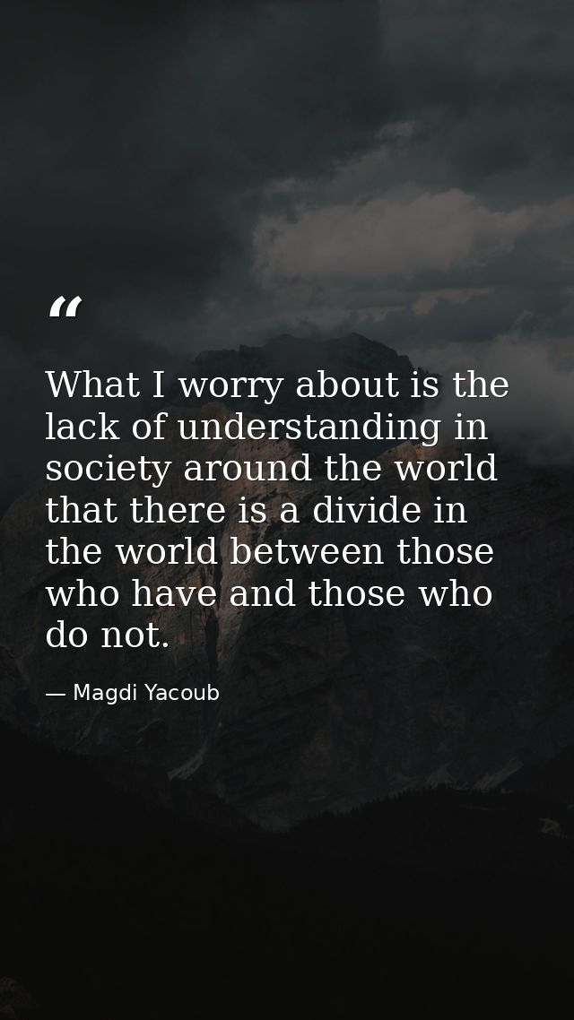 What I worry about is the lack of understanding in society around the world that there is a divide in the world between  — Magdi Yacoub