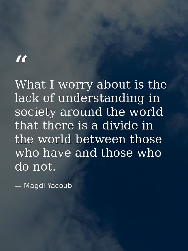 What I worry about is the lack of understanding in society around the world that there is a divide in the world between  — Magdi Yacoub
