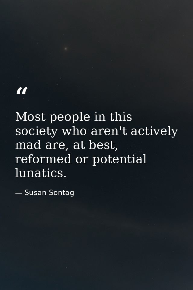 Most people in this society who aren't actively mad are, at best, reformed or potential lunatics. — Susan Sontag