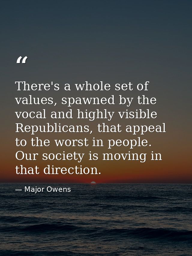 There's a whole set of values, spawned by the vocal and highly visible Republicans, that appeal to the worst in people.  — Major Owens