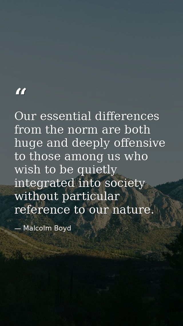 Our essential differences from the norm are both huge and deeply offensive to those among us who wish to be quietly inte — Malcolm Boyd