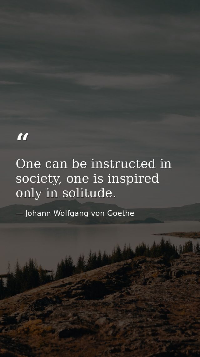 One can be instructed in society, one is inspired only in solitude. — Johann Wolfgang von Goethe