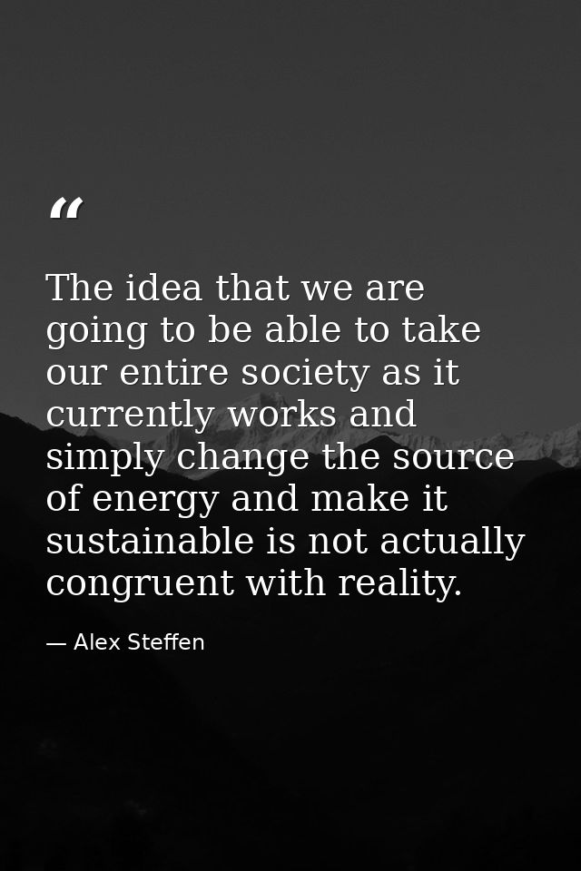 The idea that we are going to be able to take our entire society as it currently works and simply change the source of e — Alex Steffen