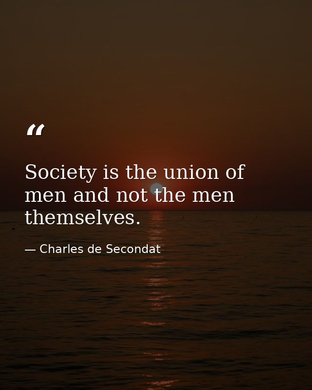 Society is the union of men and not the men themselves. — Charles de Secondat