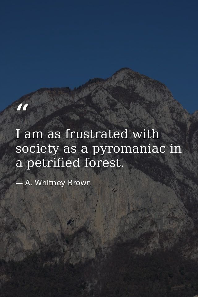 I am as frustrated with society as a pyromaniac in a petrified forest. — A. Whitney Brown