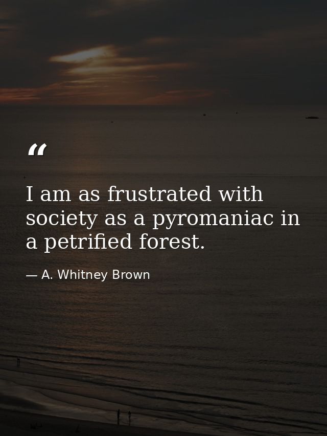 I am as frustrated with society as a pyromaniac in a petrified forest. — A. Whitney Brown