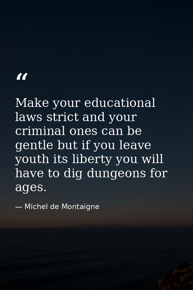 Make your educational laws strict and your criminal ones can be gentle but if you leave youth its liberty you will have  — Michel de Montaigne