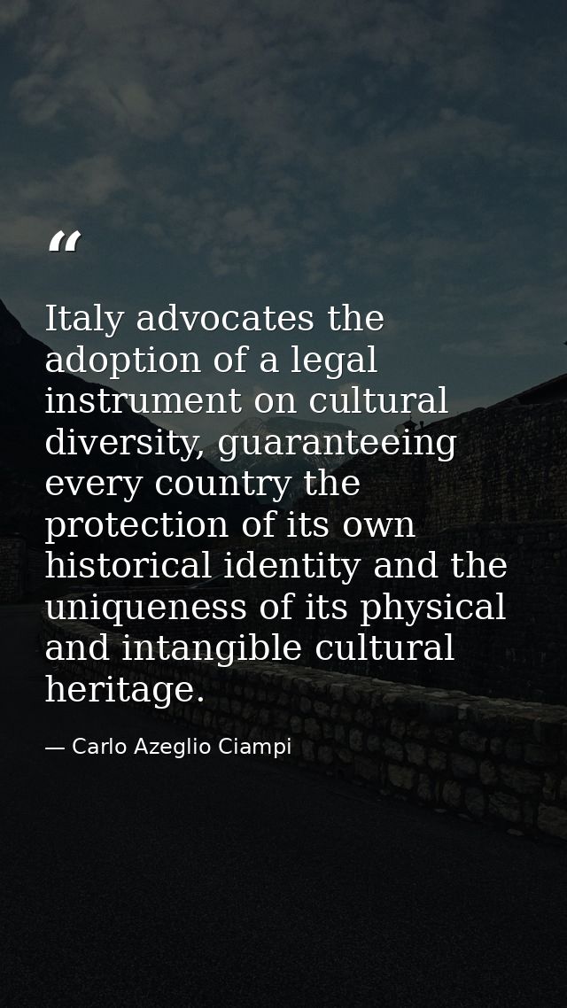 Italy advocates the adoption of a legal instrument on cultural diversity, guaranteeing every country the protection of i — Carlo Azeglio Ciampi