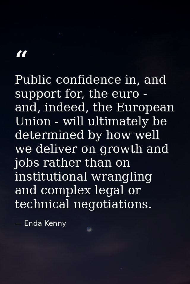 Public confidence in, and support for, the euro - and, indeed, the European Union - will ultimately be determined by how — Enda Kenny