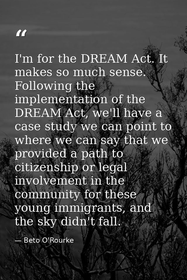 I'm for the DREAM Act. It makes so much sense. Following the implementation of the DREAM Act, we'll have a case study we — Beto O'Rourke