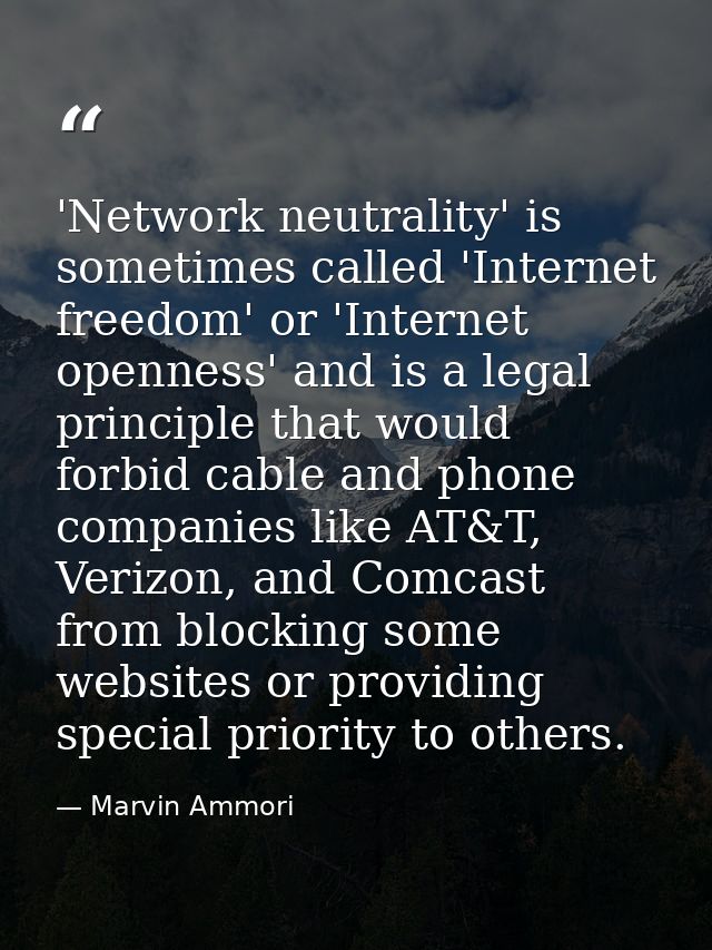 'Network neutrality' is sometimes called 'Internet freedom' or 'Internet openness' and is a legal principle that would f — Marvin Ammori
