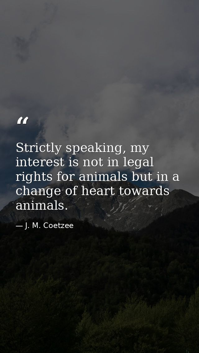 Strictly speaking, my interest is not in legal rights for animals but in a change of heart towards animals. — J. M. Coetzee