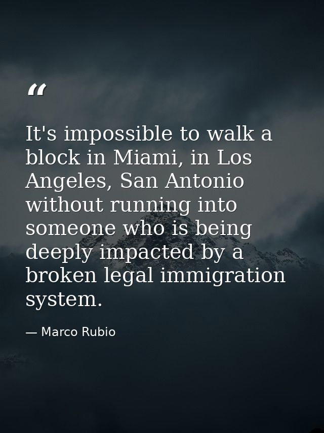 It's impossible to walk a block in Miami, in Los Angeles, San Antonio without running into someone who is being deeply i — Marco Rubio