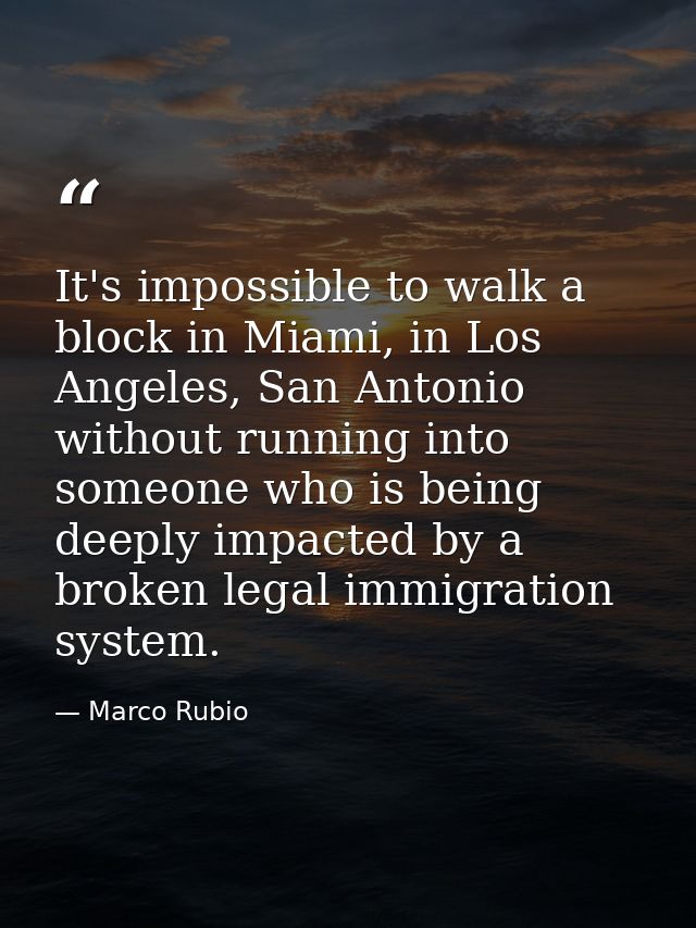 It's impossible to walk a block in Miami, in Los Angeles, San Antonio without running into someone who is being deeply i — Marco Rubio