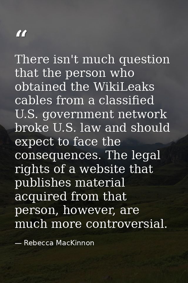 There isn't much question that the person who obtained the WikiLeaks cables from a classified U.S. government network br — Rebecca MacKinnon