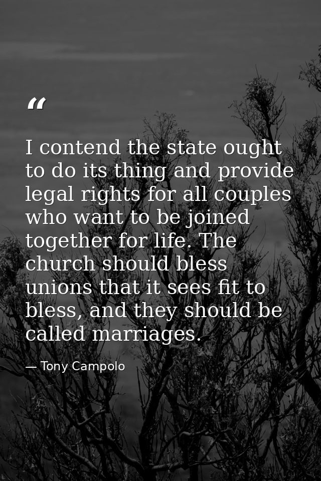 I contend the state ought to do its thing and provide legal rights for all couples who want to be joined together for li — Tony Campolo