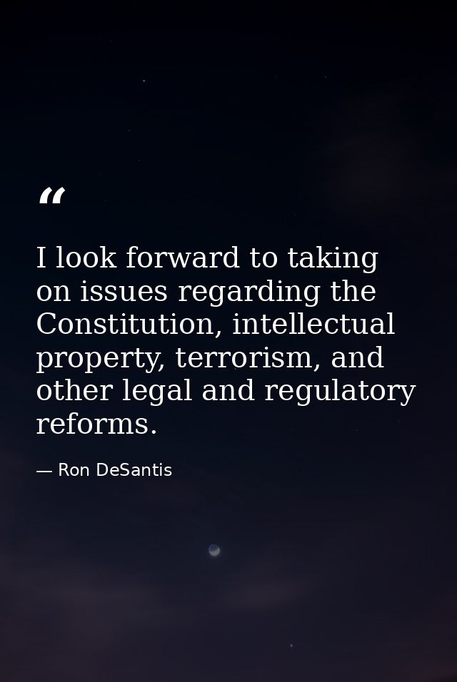 I look forward to taking on issues regarding the Constitution, intellectual property, terrorism, and other legal and reg — Ron DeSantis