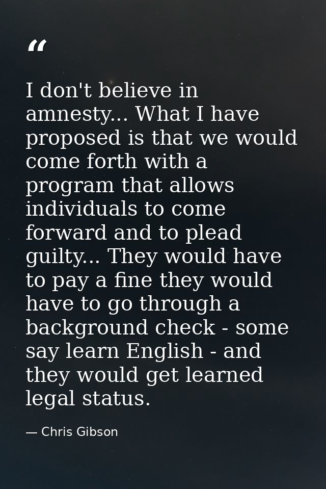 I don't believe in amnesty... What I have proposed is that we would come forth with a program that allows individuals to — Chris Gibson