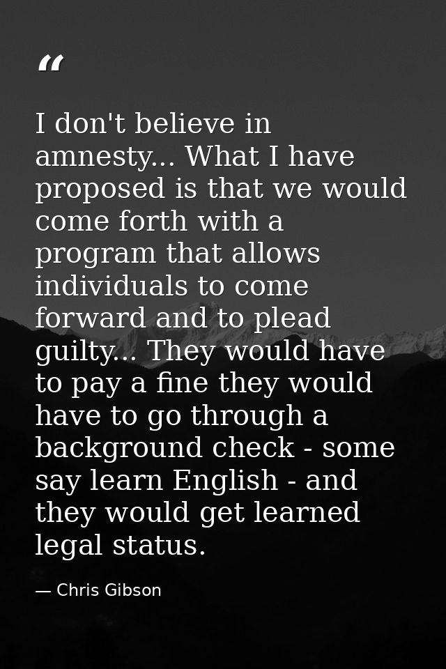 I don't believe in amnesty... What I have proposed is that we would come forth with a program that allows individuals to — Chris Gibson