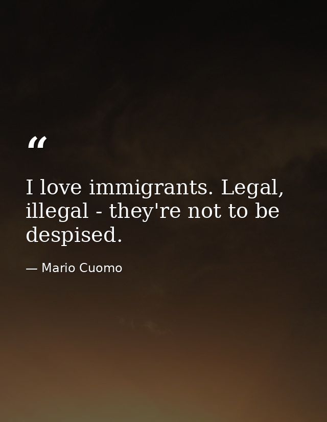 I love immigrants. Legal, illegal - they're not to be despised. — Mario Cuomo
