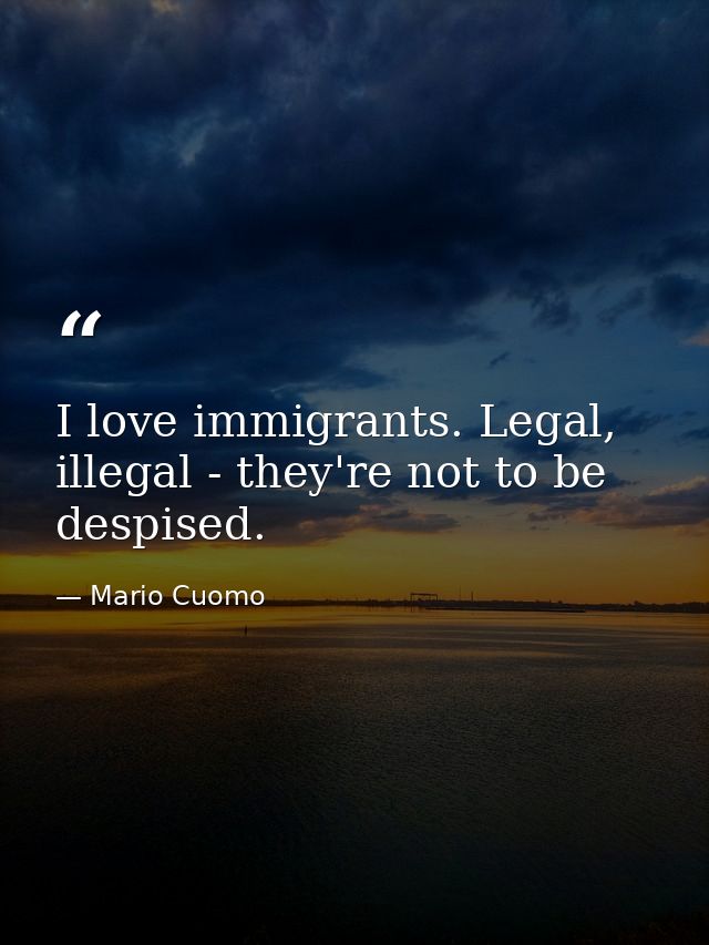 I love immigrants. Legal, illegal - they're not to be despised. — Mario Cuomo