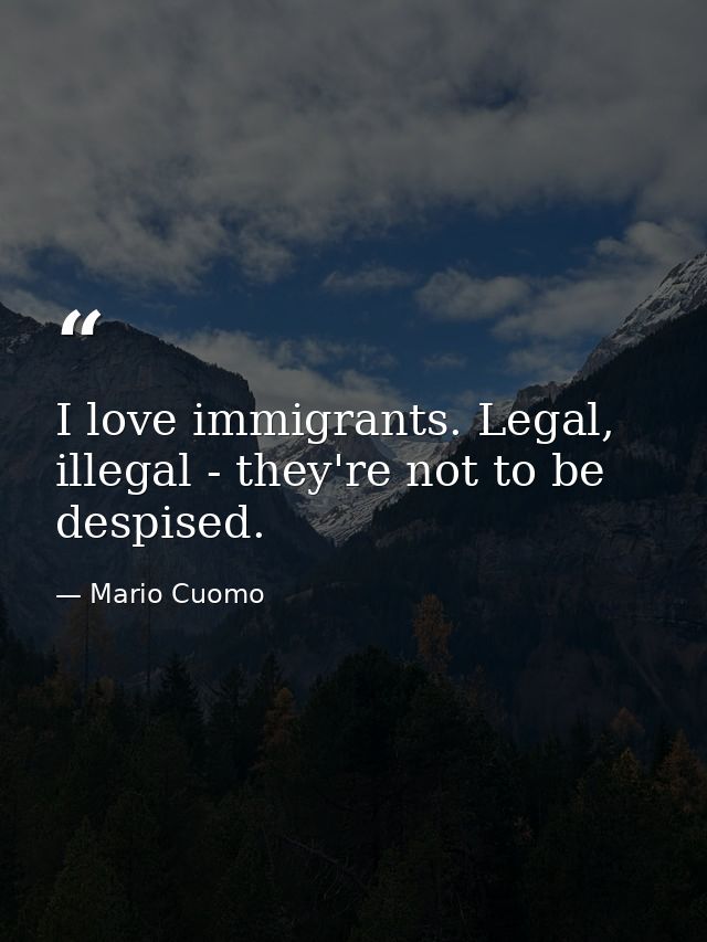 I love immigrants. Legal, illegal - they're not to be despised. — Mario Cuomo