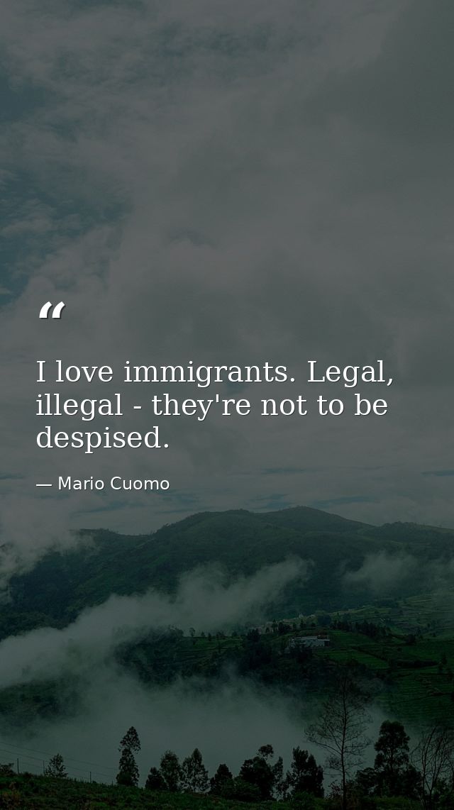 I love immigrants. Legal, illegal - they're not to be despised. — Mario Cuomo