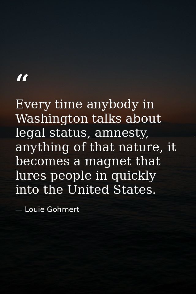 Every time anybody in Washington talks about legal status, amnesty, anything of that nature, it becomes a magnet that lu — Louie Gohmert