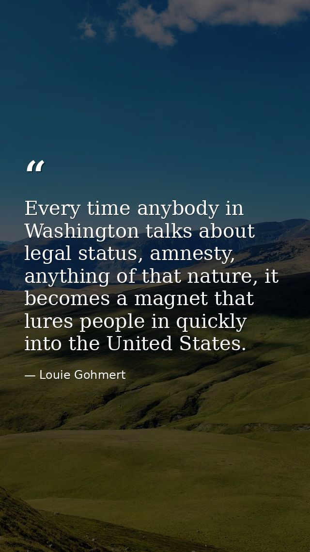 Every time anybody in Washington talks about legal status, amnesty, anything of that nature, it becomes a magnet that lu — Louie Gohmert