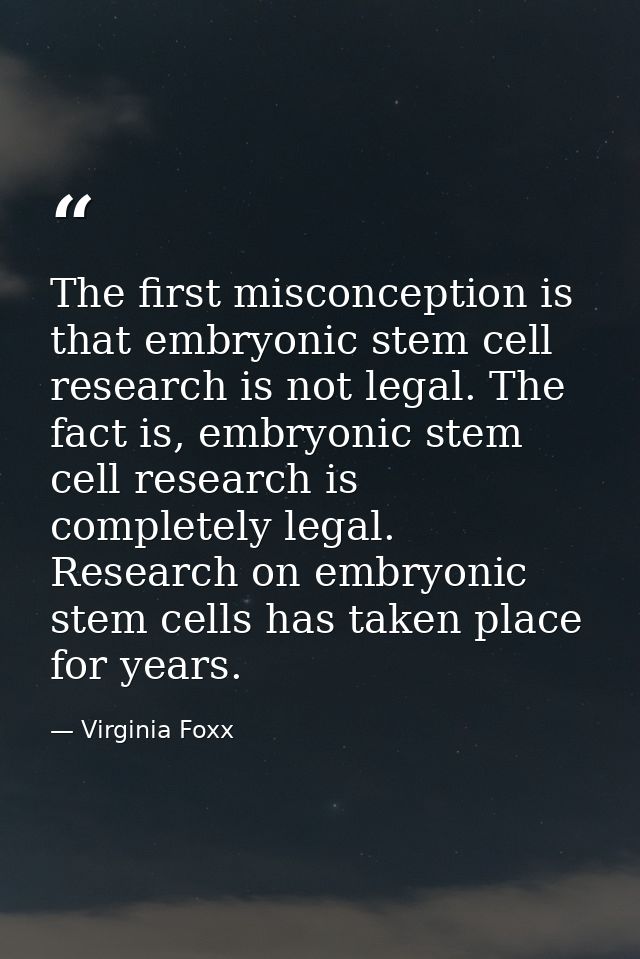 The first misconception is that embryonic stem cell research is not legal. The fact is, embryonic stem cell research is  — Virginia Foxx