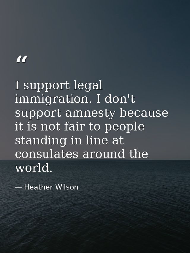 I support legal immigration. I don't support amnesty because it is not fair to people standing in line at consulates aro — Heather Wilson