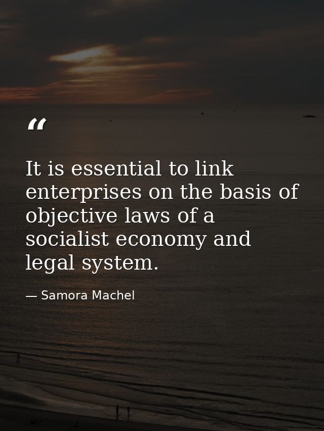 It is essential to link enterprises on the basis of objective laws of a socialist economy and legal system. — Samora Machel
