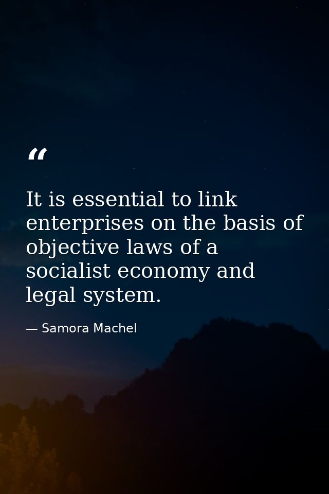 It is essential to link enterprises on the basis of objective laws of a socialist economy and legal system. — Samora Machel