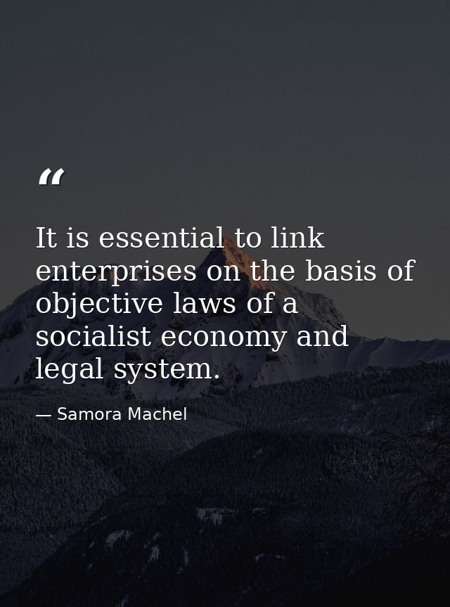 It is essential to link enterprises on the basis of objective laws of a socialist economy and legal system. — Samora Machel