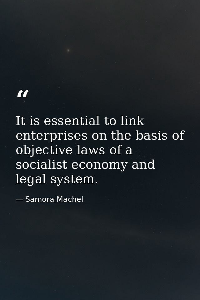 It is essential to link enterprises on the basis of objective laws of a socialist economy and legal system. — Samora Machel